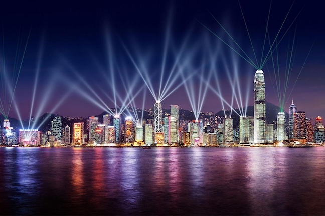 Victoria Harbour Night of Lights from Ritz-Carlton Hong Kong
