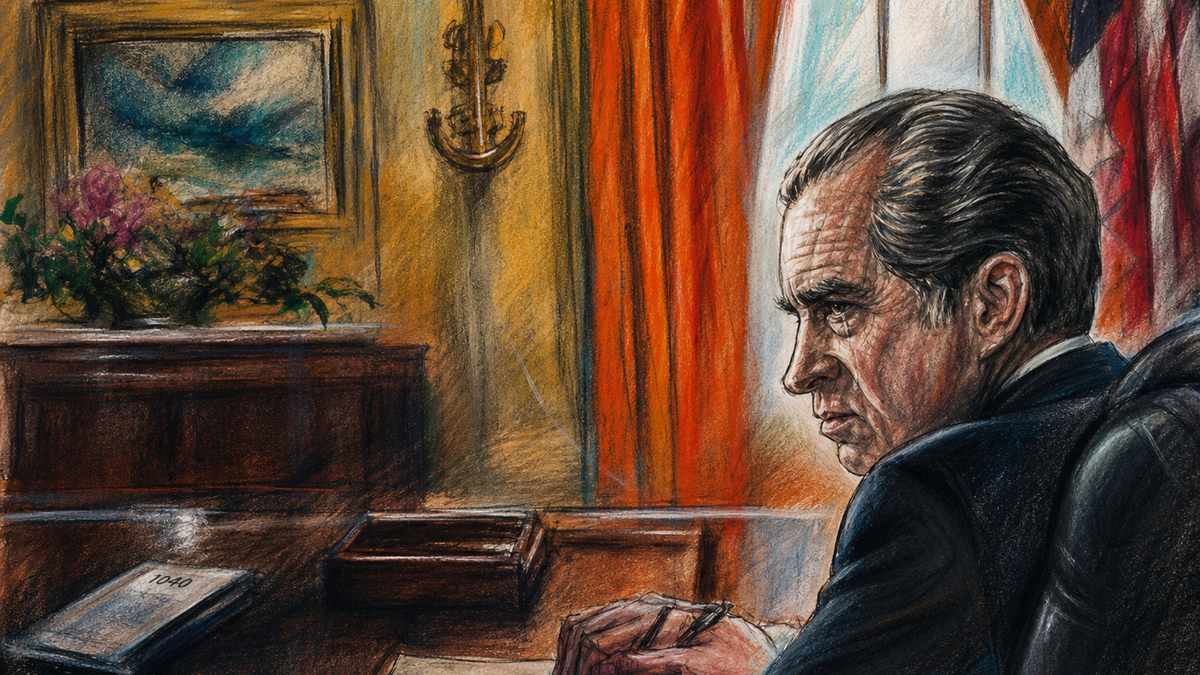 AI illustration of Richard Nixon, 1974