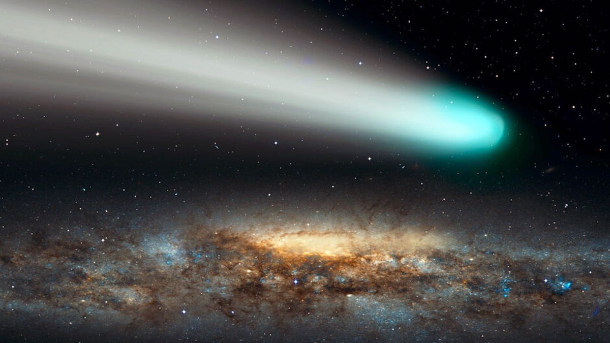 AI illustration of the emerald-hued comet Nishimura streaking across the sky